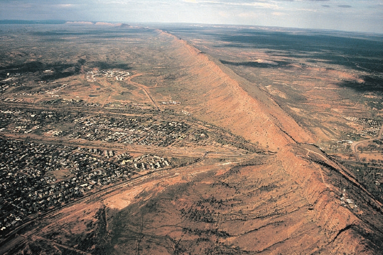 Aerial view of Alice Springs and Heavitree Gap.