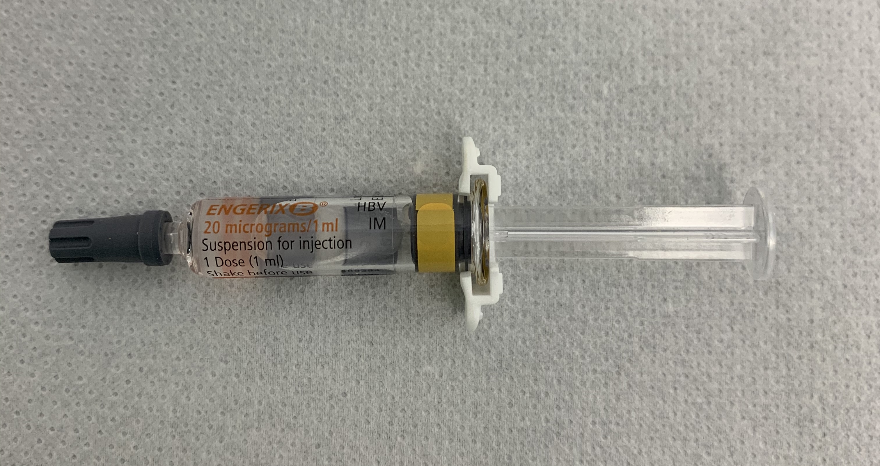 Boxes and vials of Engerix-B hepatitis B vaccine.