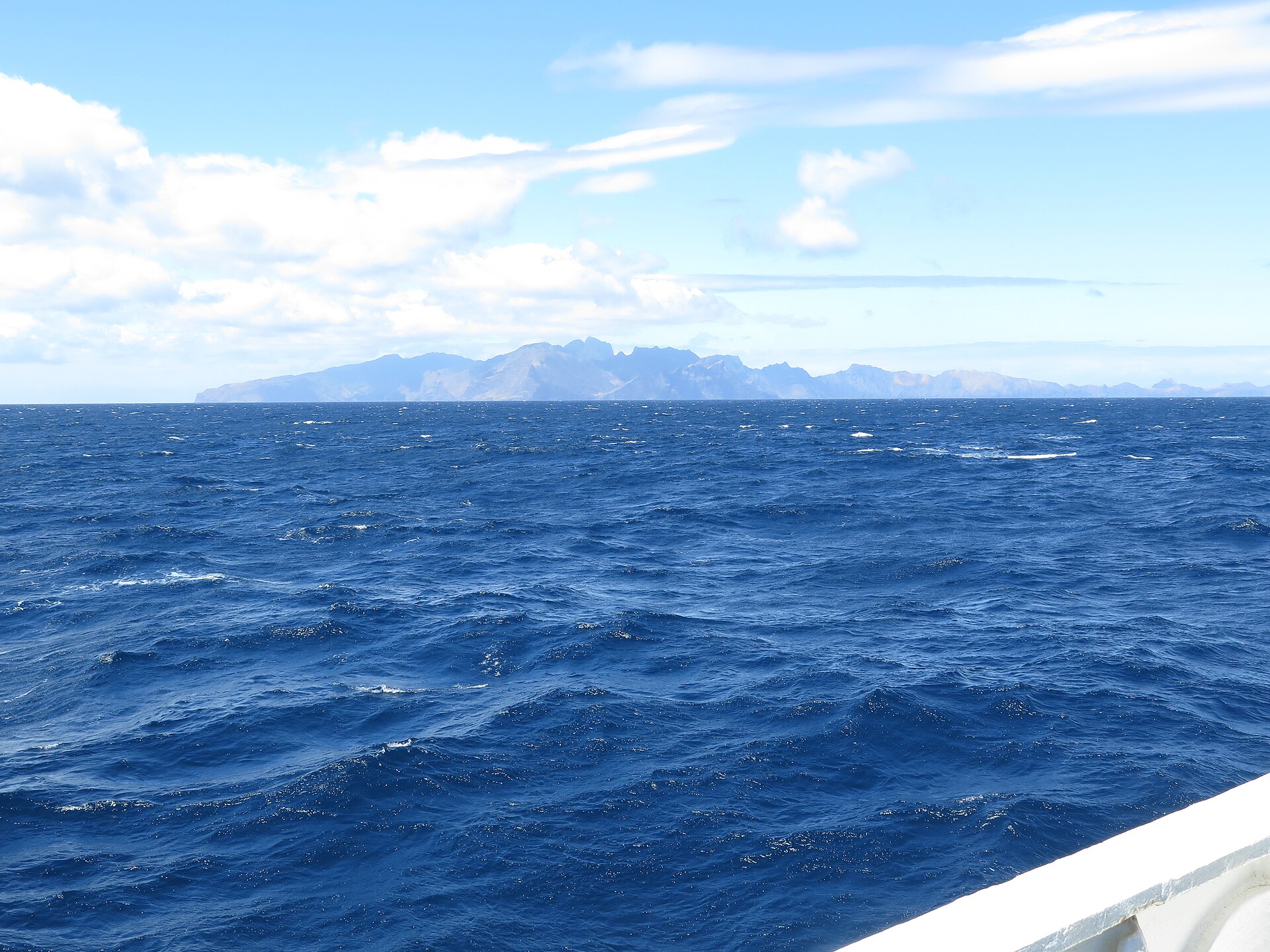Approaching Robinson Crusoe Island in Chile's Juan Fernández archipelago.